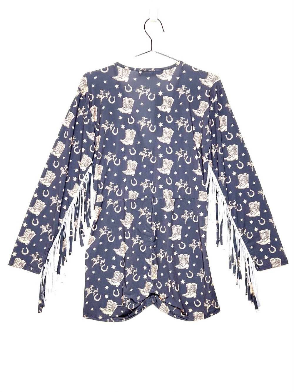 🤠 NWT | Lucky & Blessed | Western Fringe Romper | Cowboy Print Long Sleeve | L - Picture 3 of 6